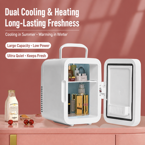 Premium 4L Portable Mini Fridge with HD Makeup Mirror & Touch-Control LED Light