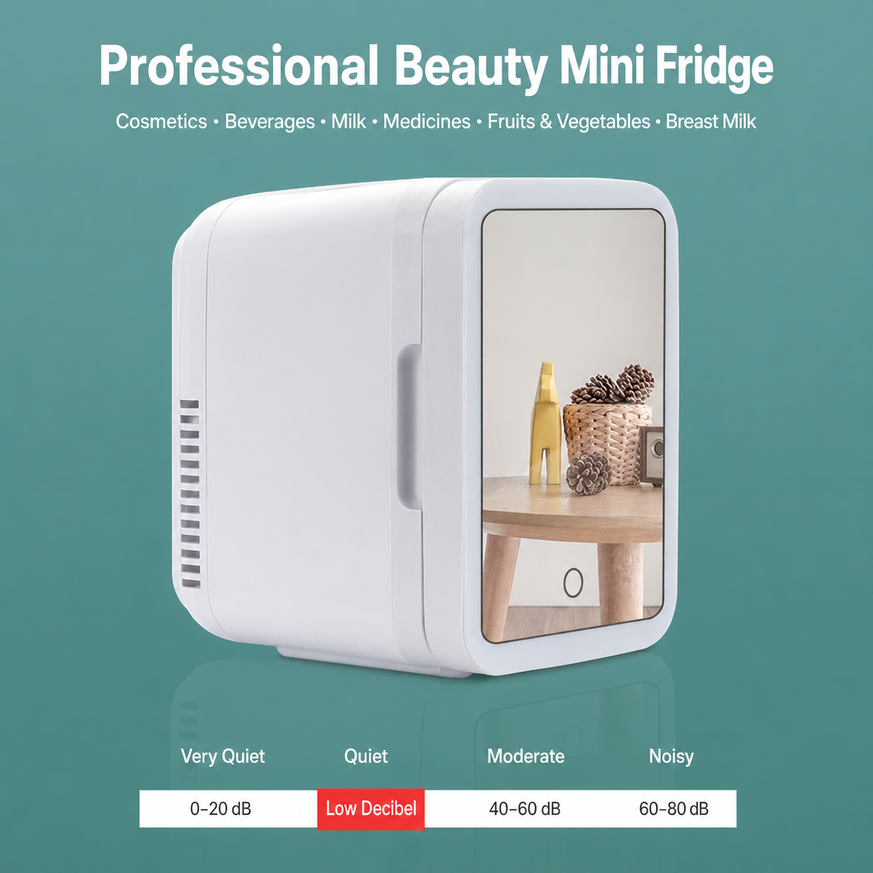 Premium 4L Portable Mini Fridge with HD Makeup Mirror & Touch-Control LED Light