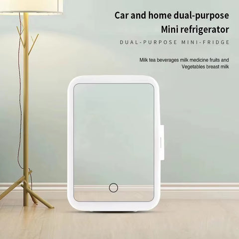 Premium 4L Portable Mini Fridge with HD Makeup Mirror & Touch-Control LED Light