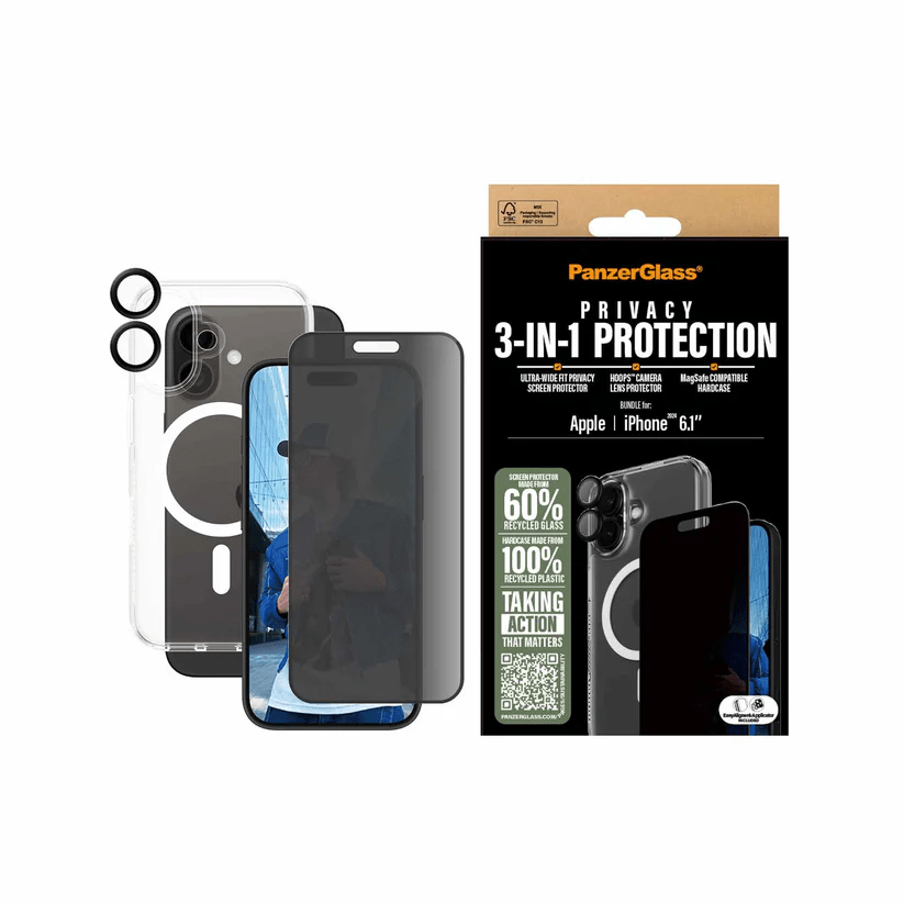 PanzerGlass® 3-in-1 Privacy Protection Bundle PG Ultra Wide Fit Privacy SP | Hoops™ | HardCase for iPhone 16