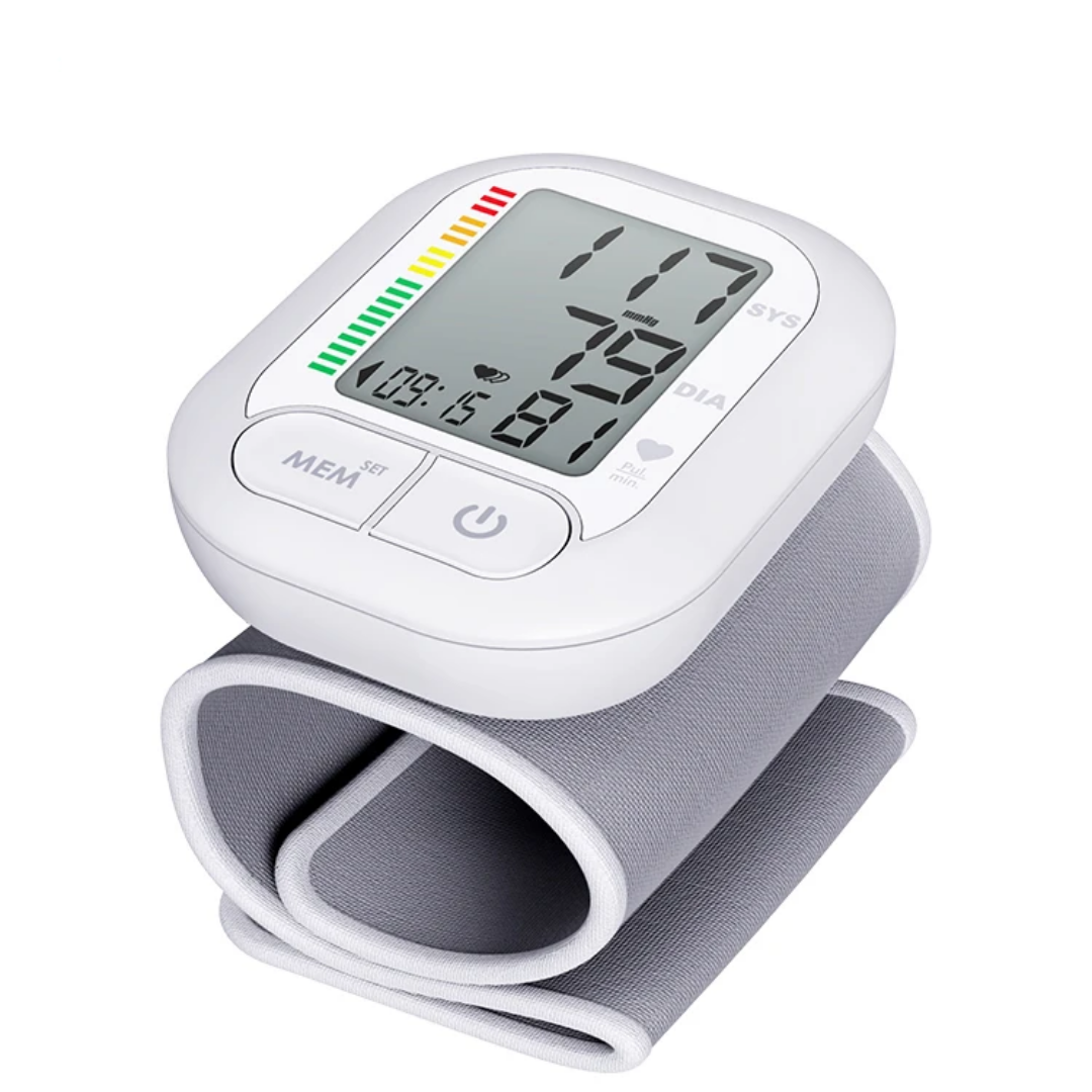 بروميد HGP-40 جهاز قياس ضغط الدم على المعصم مع مؤشر مقياس منظمة الصحة العالمية (WHO)، واكتشاف عدم انتظام ضربات القلب، وعرض النبض، وتخزين الذاكرة ومستشعر الاهتزاز