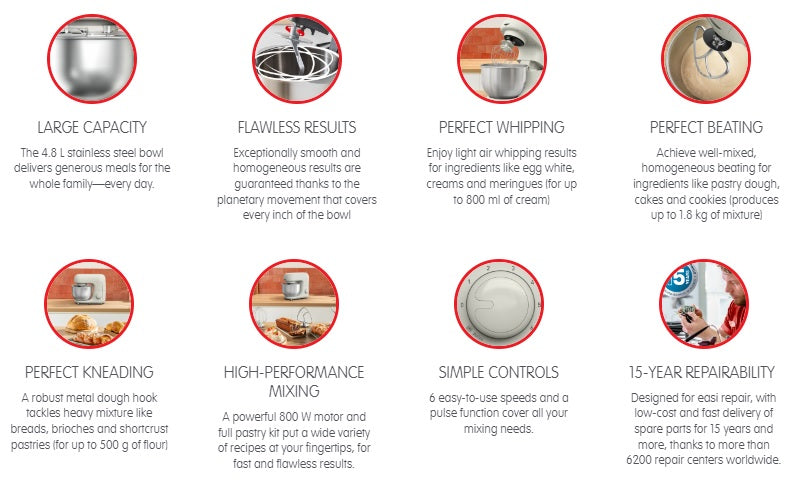 Moulinex Bake Essential Stand Mixer 4.8 Liters 800 Watts - QA160127