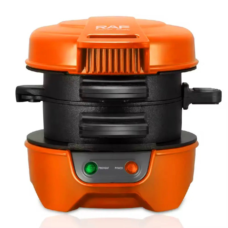 RAF 600W Non-Stick Double-Sided Burger Maker with Uniform Heating & Indicator Lights - Orange