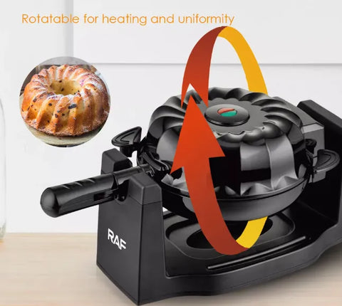 RAF Electric Rotatable Bundt & Lava Cake Maker with Non-Stick Surface, Safety Lock & LED Indicator - 1800W