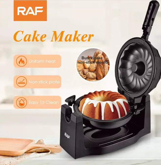 RAF Electric Rotatable Bundt & Lava Cake Maker with Non-Stick Surface, Safety Lock & LED Indicator - 1800W