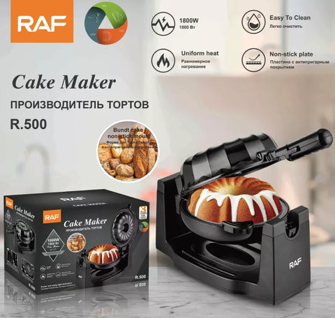 RAF Electric Rotatable Bundt & Lava Cake Maker with Non-Stick Surface, Safety Lock & LED Indicator - 1800W