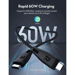كابل RavPower Type-C، 60 واط، 1.2 متر، RP-CB1037B- أسود
