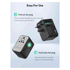 محول RAVPower RP-PC1077 GaN100W العالمي 5 في 1 