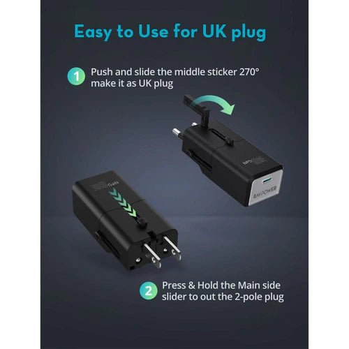 RAVPower RP-PC1060, Super Mini 1C port PD30W travel adpater - Black