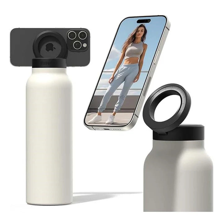 رينجو زجاجة مياه، 1 لتر/32 أونصة، غطاء لولبي ماج سيف، حلقة معززة ماج سيف، أبيض