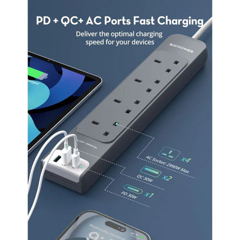 Ravpower 30W 7-in-1 Power Strip with 3M extension cord - PC1039