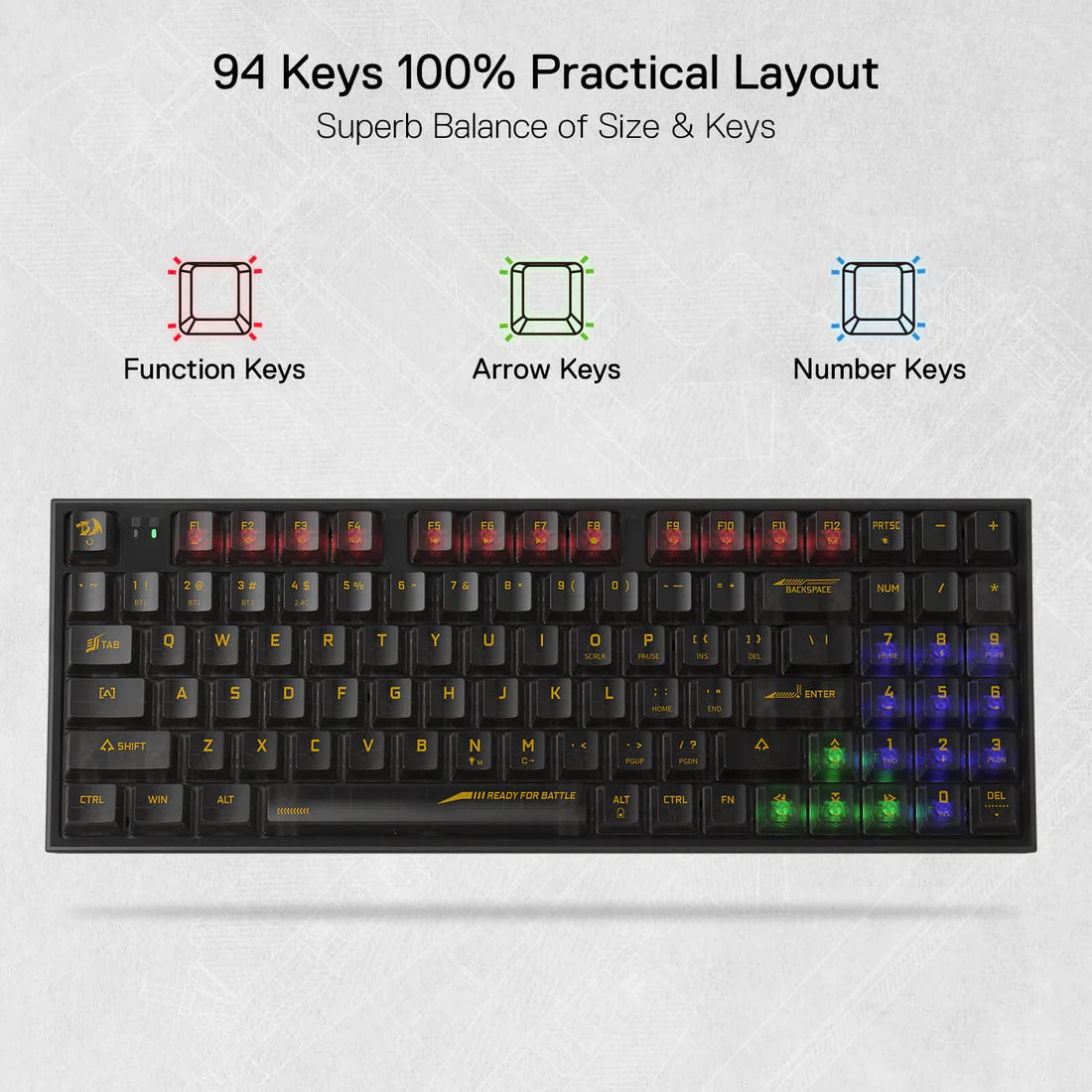 ريدراجون K658، آيرليا برو SE بنسبة 90%، لوحة مفاتيح ألعاب ميكانيكية شفافة بالكامل، RGB لاسلكية بثلاثة أوضاع