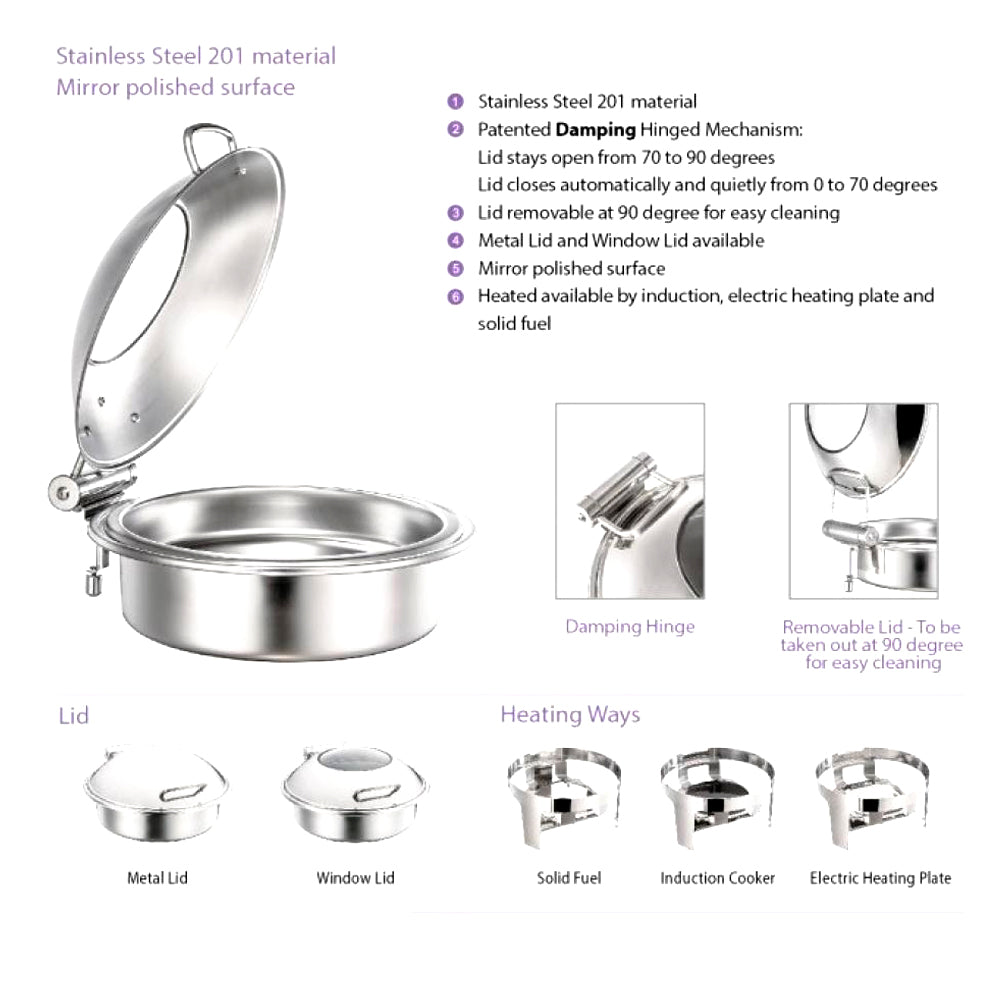 Round Chafing Dish with Mechanical Damping - 6L