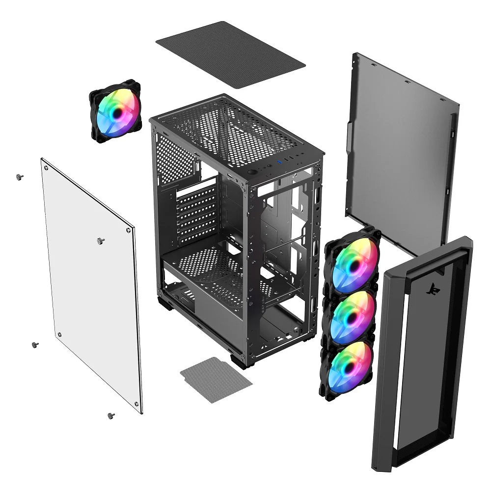 جهاز كمبيوتر ألعاب بمعالج AMD رايزن 5 9600X، بطاقة رسومات RTX 5060، وذاكرة DDR5 رام بسعة 16GB