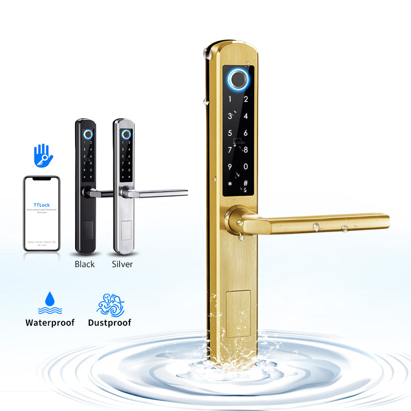 غوبيتا، قفل ذكي TTLock بمعيار IP65 للأبواب الألومنيوم مع بصمة الإصبع وبطاقة والتحكم عبر تطبيق Wi-Fi
