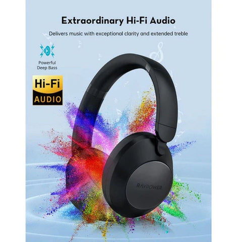 RavPower BH1019 Quiet Comfort Wireless Over Ear Headphones Black