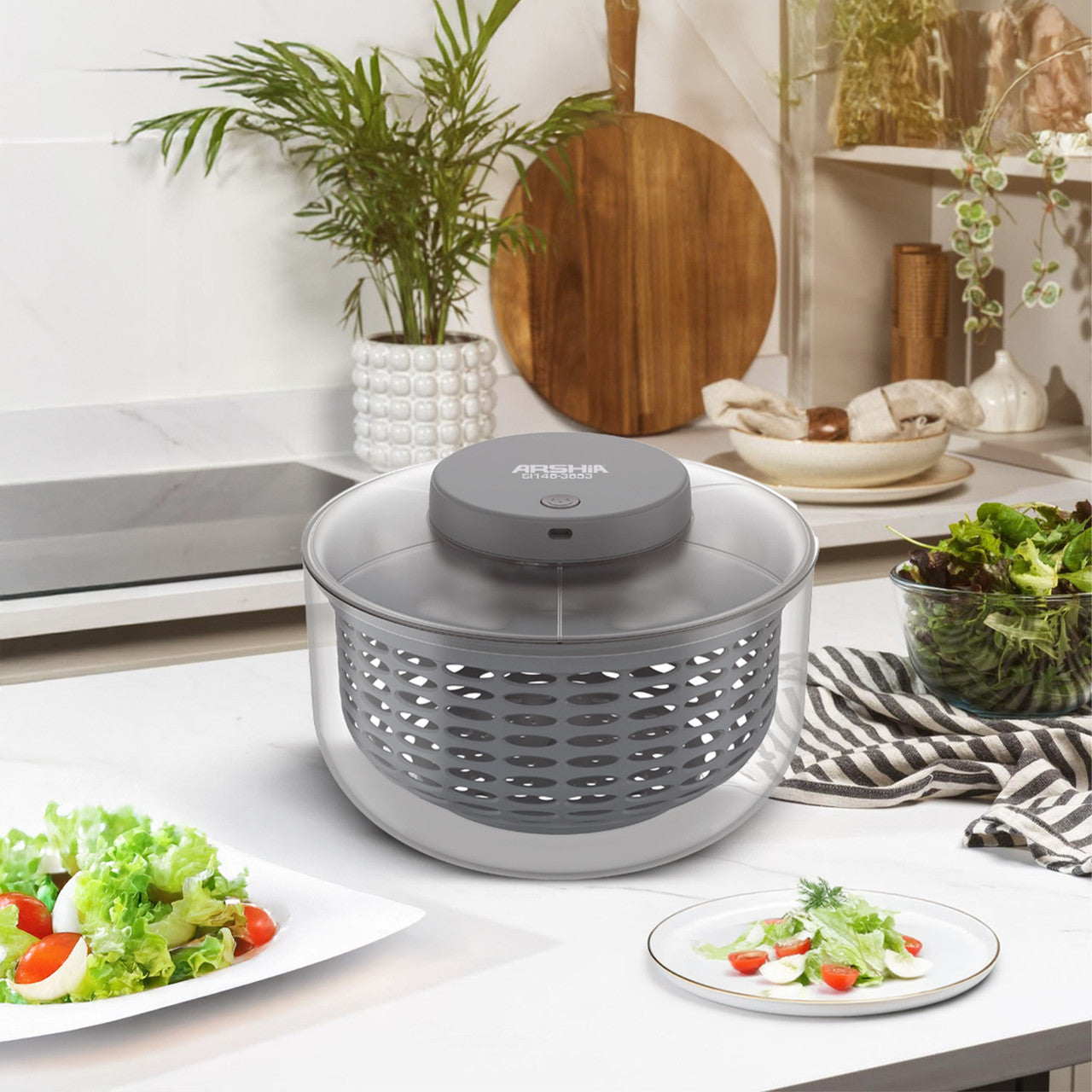 Arshia SL160-3617, Rechargeable Salad Spinner – 6L Cordless One-Click Operation