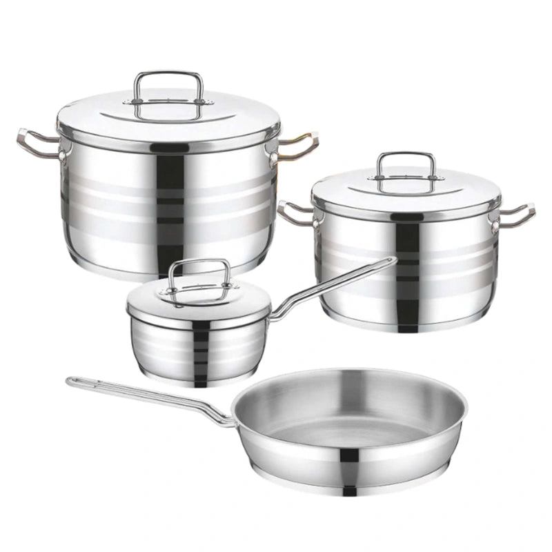 Saflon Stainless Steel Premium Cookware Set 7 Pieces Pots 20+24 + Frypan 24 cm + Saucepan 18 cm With Lid