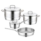 Saflon Stainless Steel Premium Cookware Set 7 Pieces Pots 20+24 + Frypan 24 cm + Saucepan 18 cm With Lid