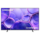 Samsung Crystal UHD TV with a purple abstract design on the screen