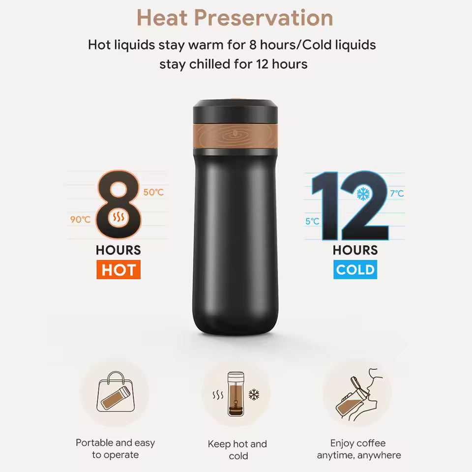 iCafilas FK11 Black 320ml Insulated Travel French Press Mug