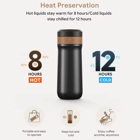 iCafilas FK11 Black 320ml Insulated Travel French Press Mug
