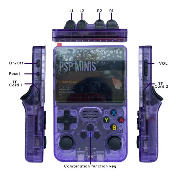 R36S Retro Handheld Video Game Console with 3.5-Inch IPS Display, 64GB - Transparent Purple