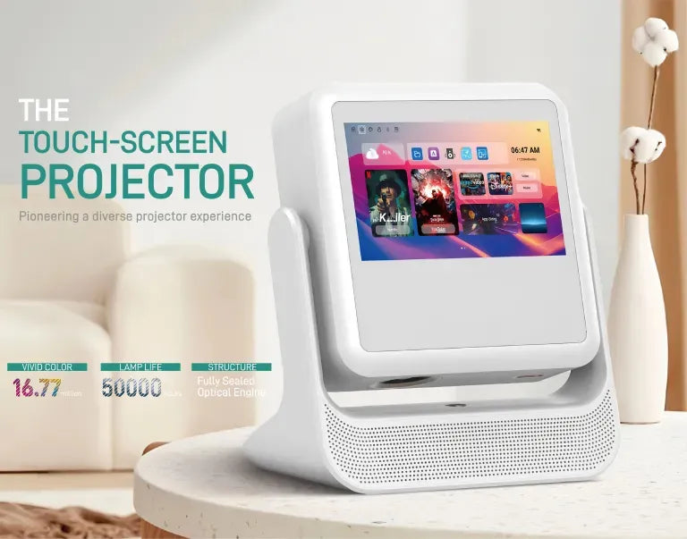 Smart Touch Screen Projector with WiFi 6, Bluetooth 5.0, Native 1080P HD, Auto Focus & Dual 5W Speakers - Portable Home Theater