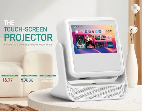 Smart Touch Screen Projector with WiFi 6, Bluetooth 5.0, Native 1080P HD, Auto Focus & Dual 5W Speakers - Portable Home Theater