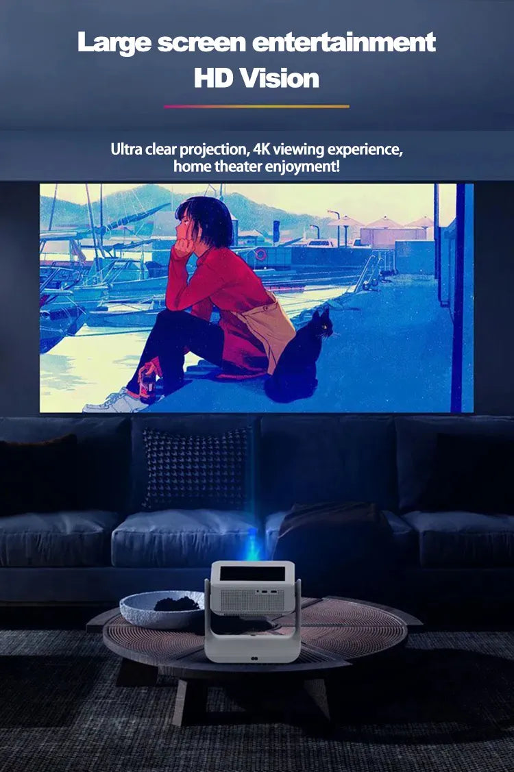 Smart Touch Screen Projector with WiFi 6, Bluetooth 5.0, Native 1080P HD, Auto Focus & Dual 5W Speakers - Portable Home Theater