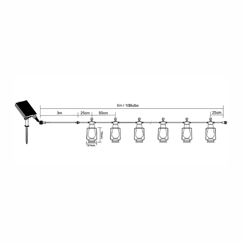 KKF Solar-Powered LED Flame Effect Lantern String Lights, 6m with 10 Bulbs