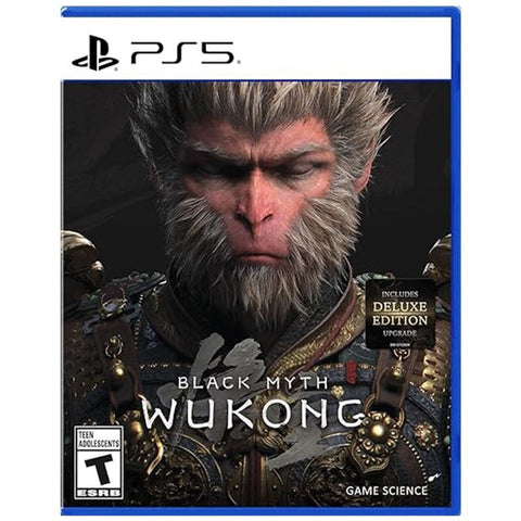 Game case for 'Black Myth Wukong' on PS5 with character's face and game title.