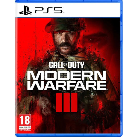 Call of Duty: Modern Warfare III game case for PS5 with a soldier on a red background