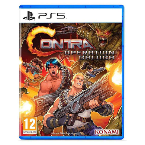 PlayStation 5 game case for 'Ontra Operation Galuga' with characters and Konami logo.