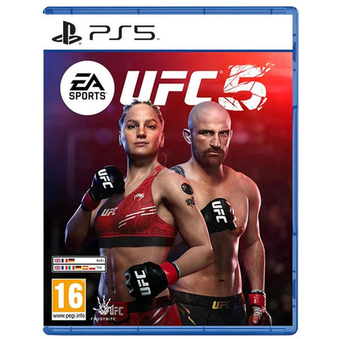 UFC 5 game cover for PS5 with two fighters on a white background