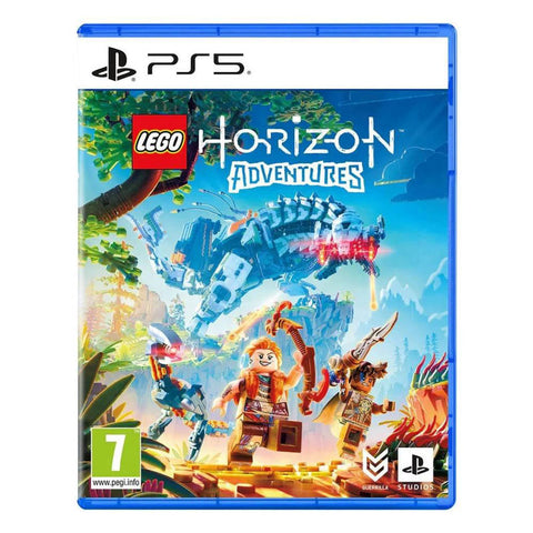 PlayStation 5 game case for 'LEGO Horizon Adventures' with characters and dragon illustration.