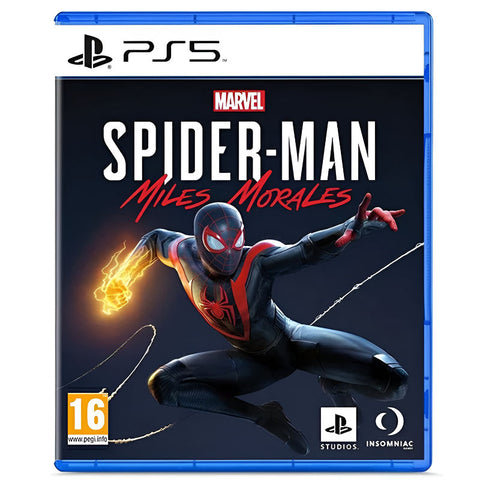 PlayStation 5 game case for 'Marvel's Spider-Man: Miles Morales' with Spider-Man in a dynamic pose.