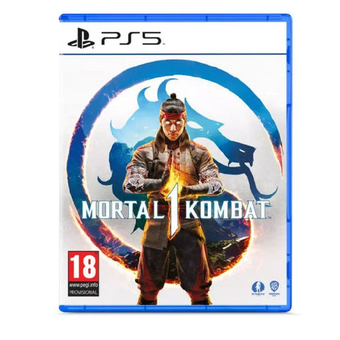 Mortal Kombat game case for PS5 with character and logo on a white background