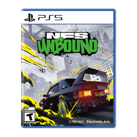 PlayStation 5 game case for 'NFS Unbound' with a car and cityscape design.