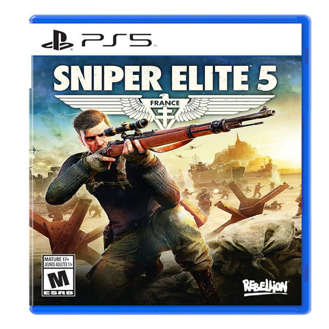 Game case for 'Sniper Elite 5' on a PlayStation 5 console