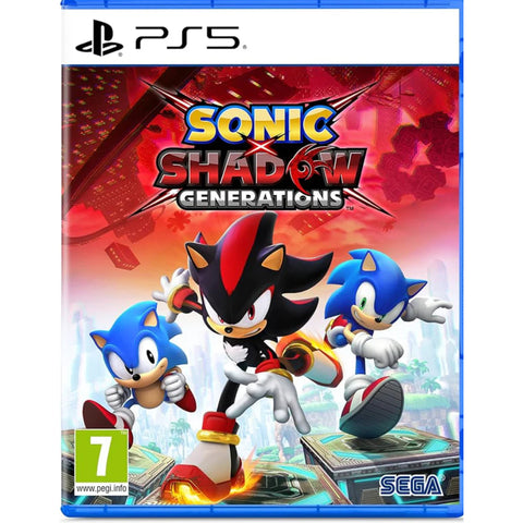 PlayStation 5 game case for 'Sonic Shadow Generations' with Sonic and Shadow characters.