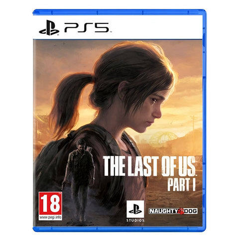 Game case for 'The Last of Us Part I' on PS5 with a character and sunset background.