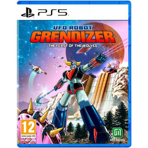 PlayStation 5 game case for 'UFO Robot Grendizer: The Feast of the Wolves' with robot and wolf design.