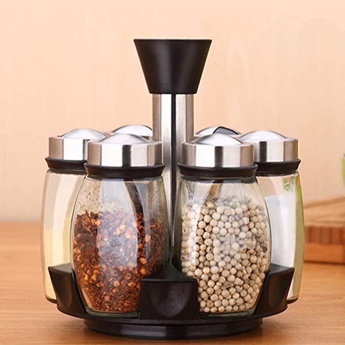 6 pcs Rotating Condiment Spice Jars Set for Kitchen