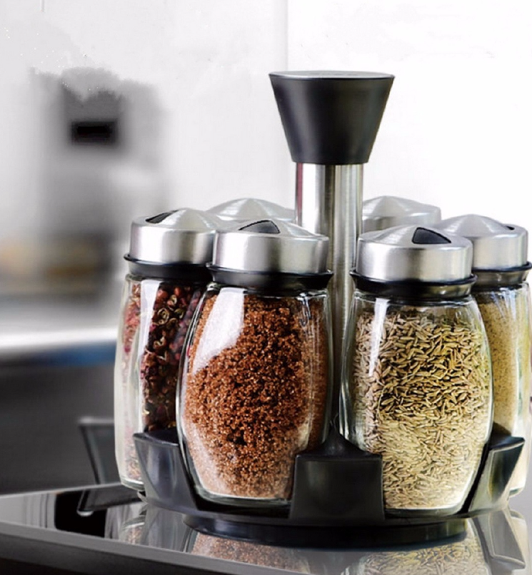 6 pcs Rotating Condiment Spice Jars Set for Kitchen
