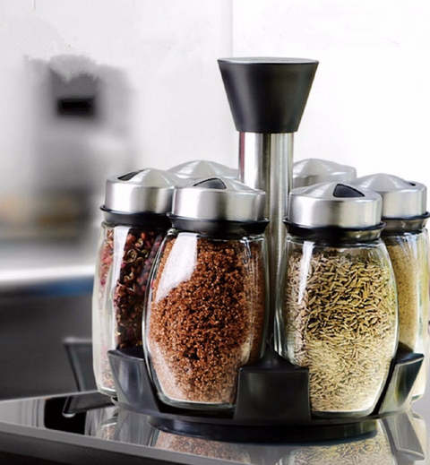 6 pcs Rotating Condiment Spice Jars Set for Kitchen
