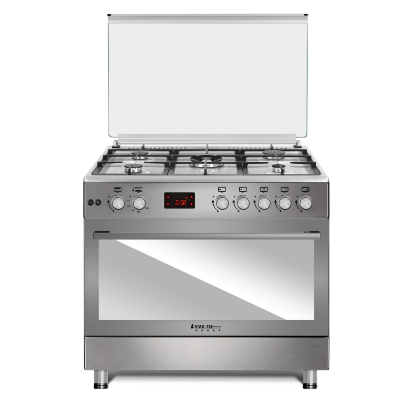 Startec 5 Burner Gas Cooker 90x60cm with Grill, Auto Ignition & Digital Timer - Inox