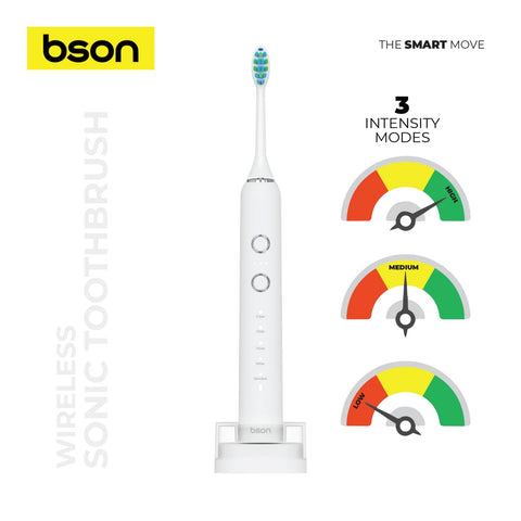 BSON Wireless Sonic Toothbrush - Bson Super Sonic Toothbrush, Ultra Whitening Toothbrush with 15 Modes, 30 Days Long Usage Period, 5 Cleaning Modes, 3 Intensity Modes, 3 Extra Brush Heads, IPX7 Waterproof, and Type-C Charging