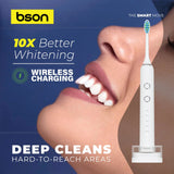 BSON Wireless Sonic Toothbrush - Bson Super Sonic Toothbrush, Ultra Whitening Toothbrush with 15 Modes, 30 Days Long Usage Period, 5 Cleaning Modes, 3 Intensity Modes, 3 Extra Brush Heads, IPX7 Waterproof, and Type-C Charging