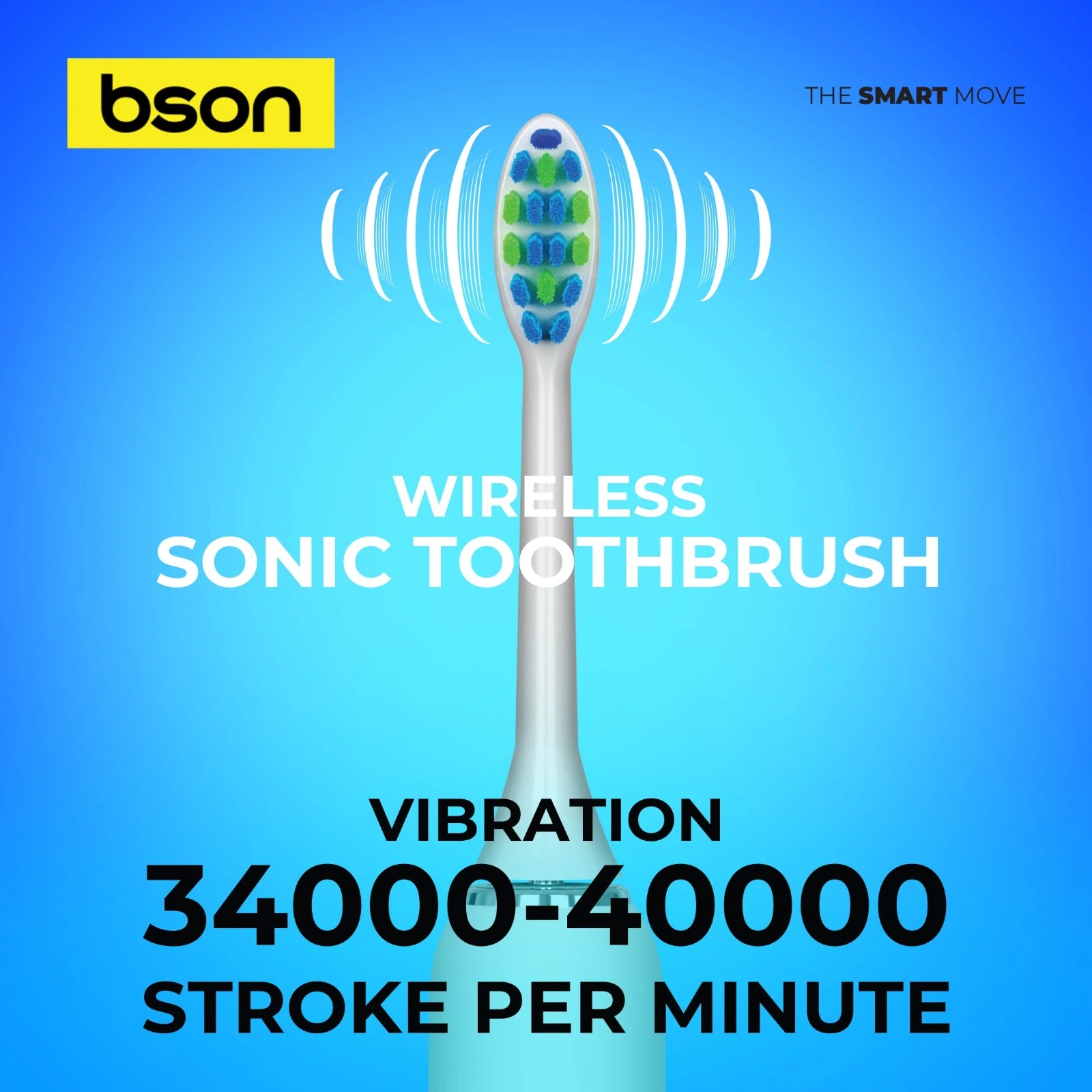 BSON Wireless Sonic Toothbrush - Bson Super Sonic Toothbrush, Ultra Whitening Toothbrush with 15 Modes, 30 Days Long Usage Period, 5 Cleaning Modes, 3 Intensity Modes, 3 Extra Brush Heads, IPX7 Waterproof, and Type-C Charging